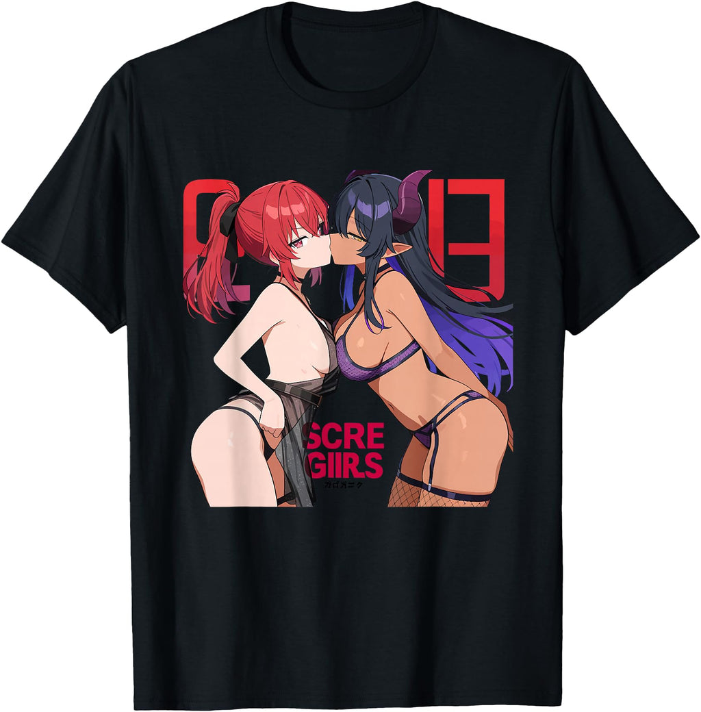 Authentic Waifu Sexy Anime Kissing Horns Hoodie - Graphic Print for Adults - T-Shirt, Sweatshirt, Hoodie