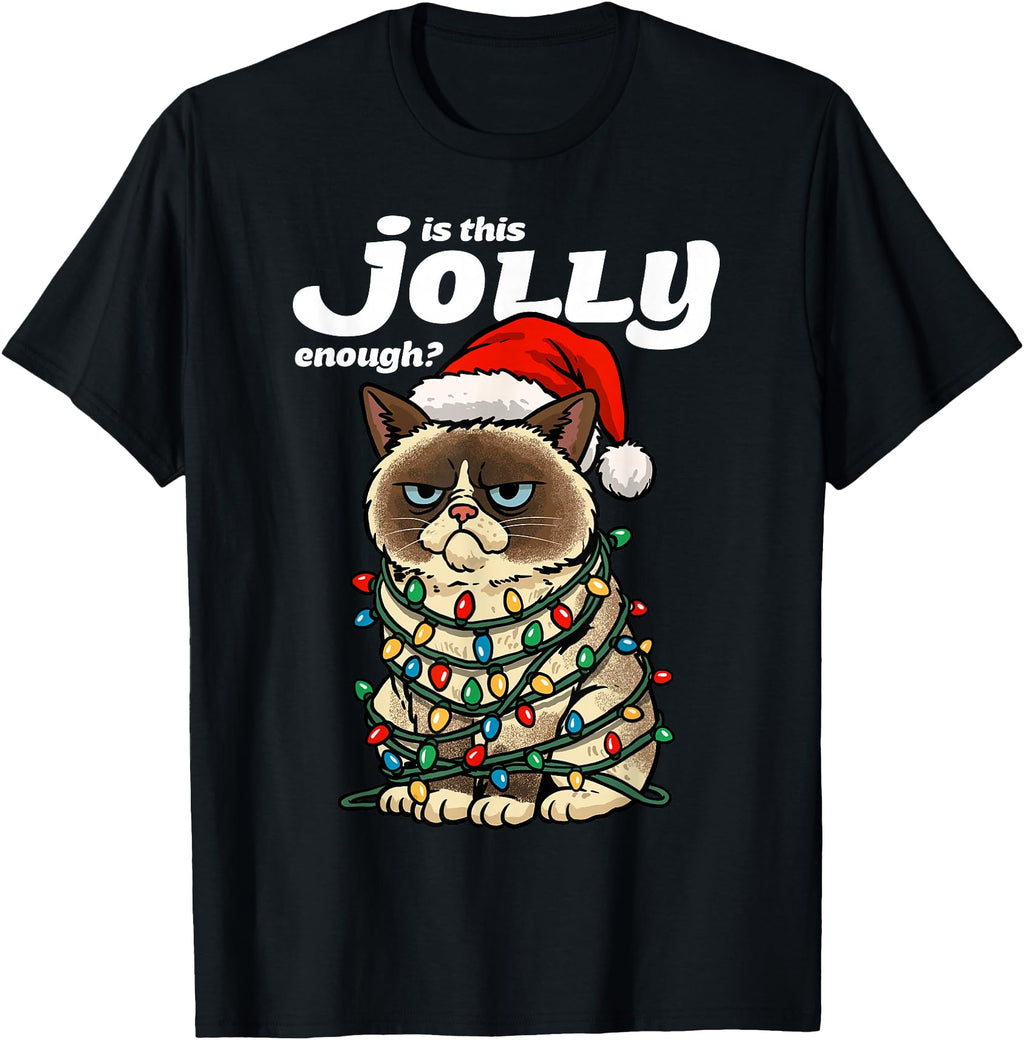 Is This Jolly Enough Grumpy Cat Lights Sweatshirt - Unique Graphic Unisex - T-Shirt, Sweatshirt, Hoodie