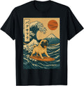 Japanese Pug Surfing Wave Great Wave Japan T-Shirt - Novelty Apparel Unisex - T-Shirt, Sweatshirt, Hoodie