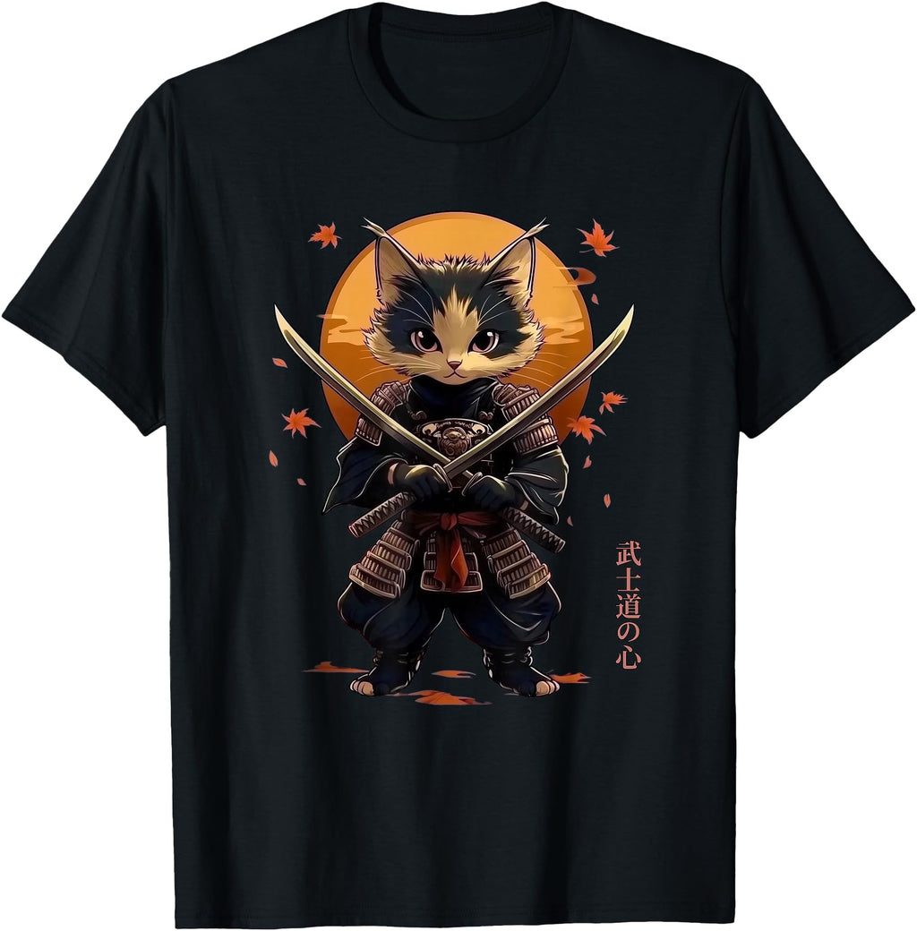 Cat Samurai Kawaii Warrior Swords Sweatshirt - Custom Art Print Unisex - T-Shirt, Sweatshirt, Hoodie
