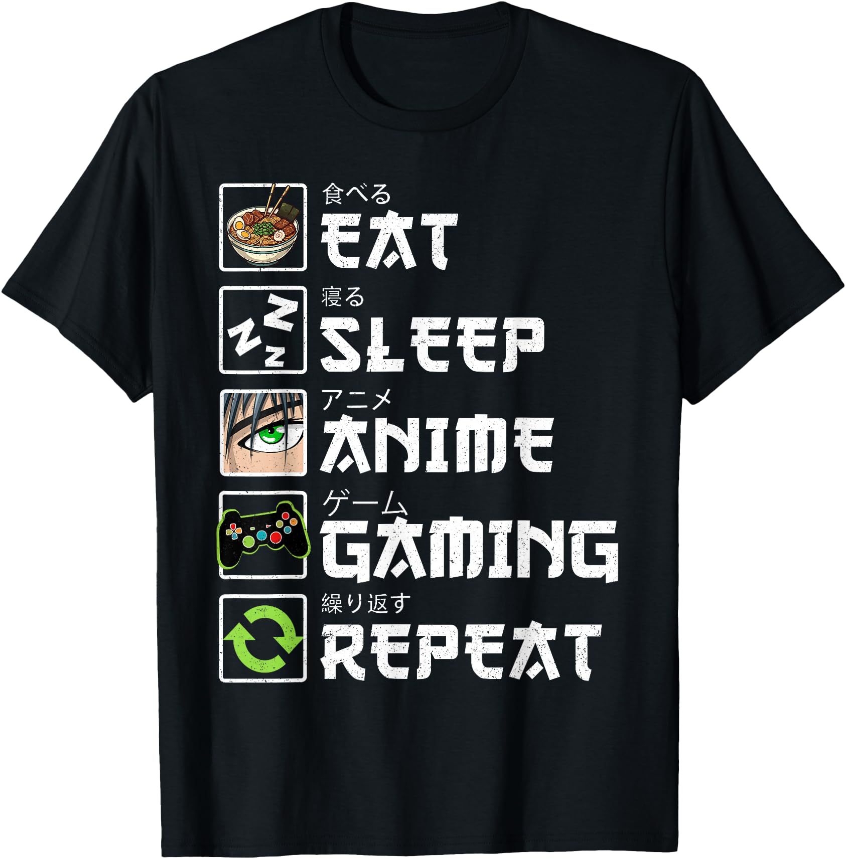 Eat Sleep Anime Gaming Repeat Kawaii Hoodie - Unique Graphic Men Women - T-Shirt, Sweatshirt, Hoodie