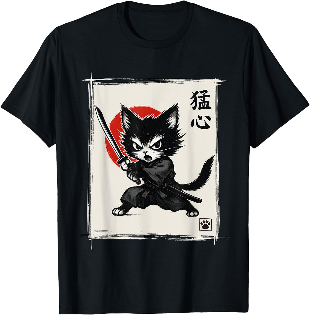 Authentic Japanese Kitten Katana T-Shirt - Minimalist Print for Adults - T-Shirt, Sweatshirt, Hoodie
