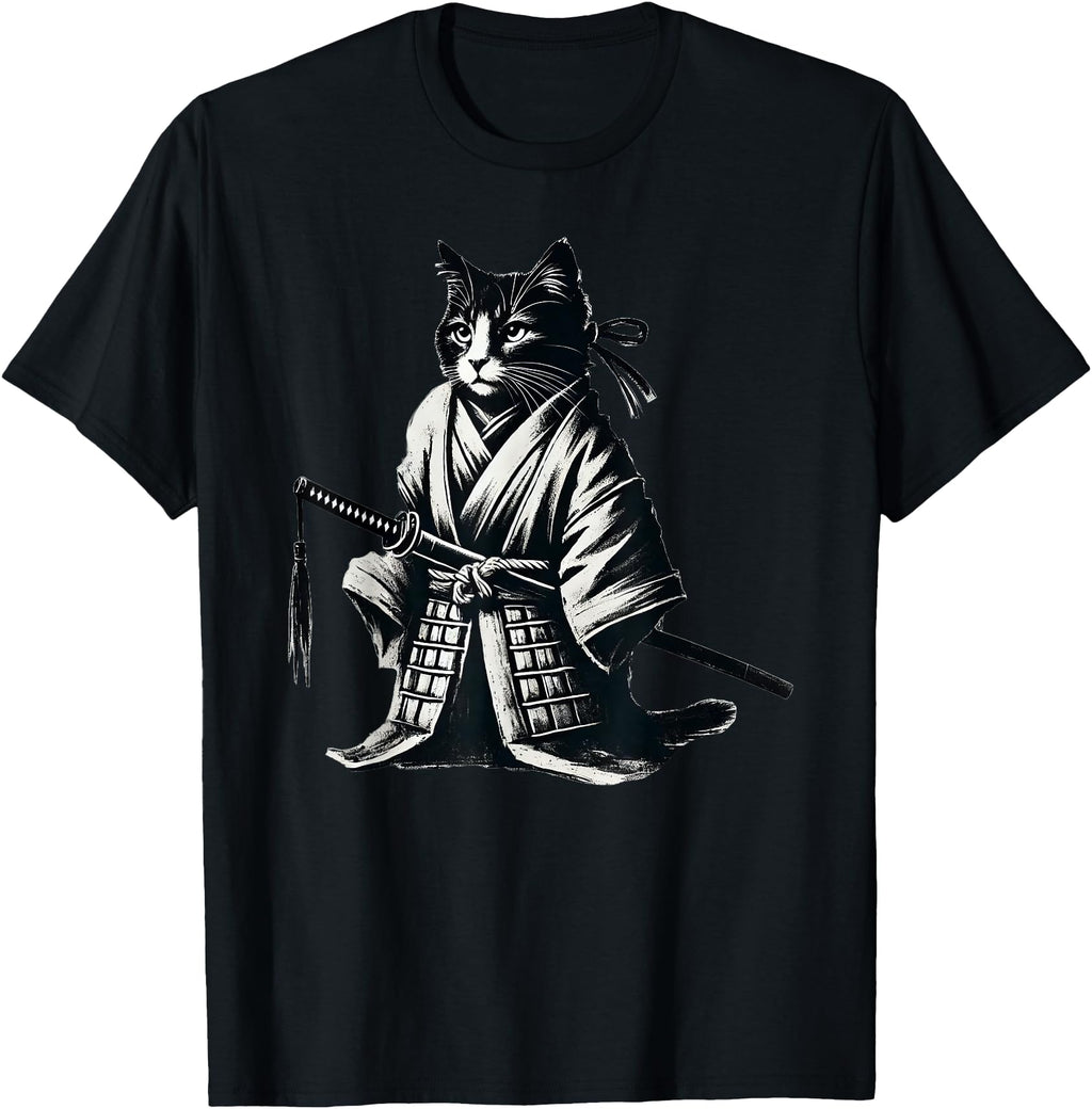 Handcrafted Cat Japanese Samurai Hoodie - Trendy Graphic for Adults - T-Shirt, Sweatshirt, Hoodie