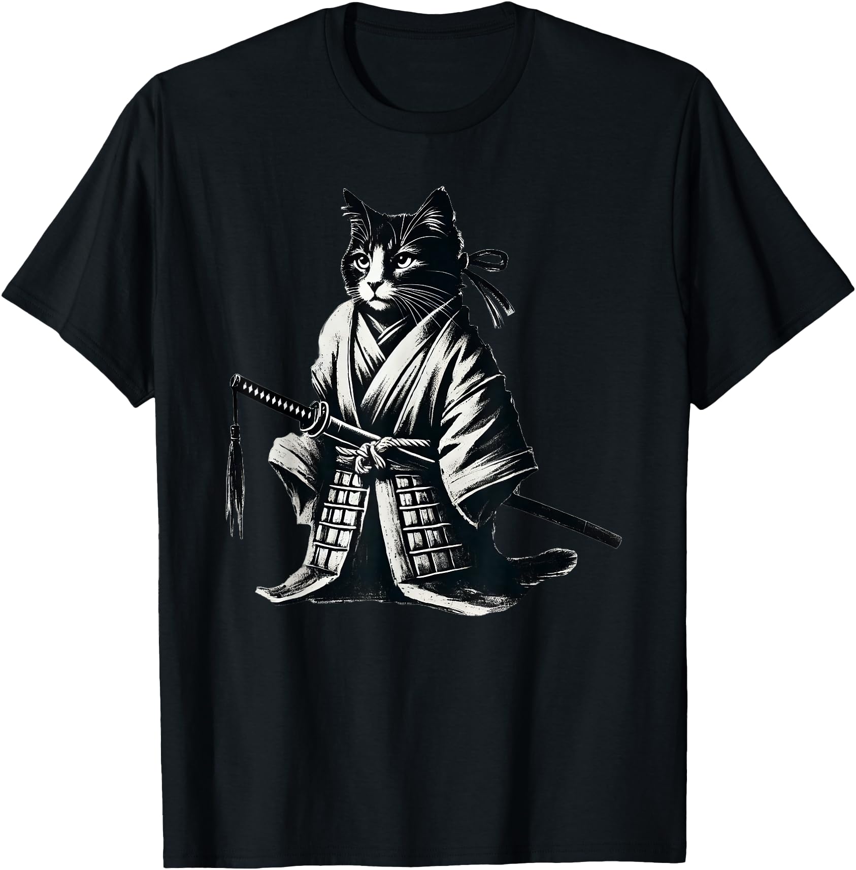 Handcrafted Cat Japanese Samurai T-Shirt - Graphic Print for Adults - T-Shirt, Sweatshirt, Hoodie