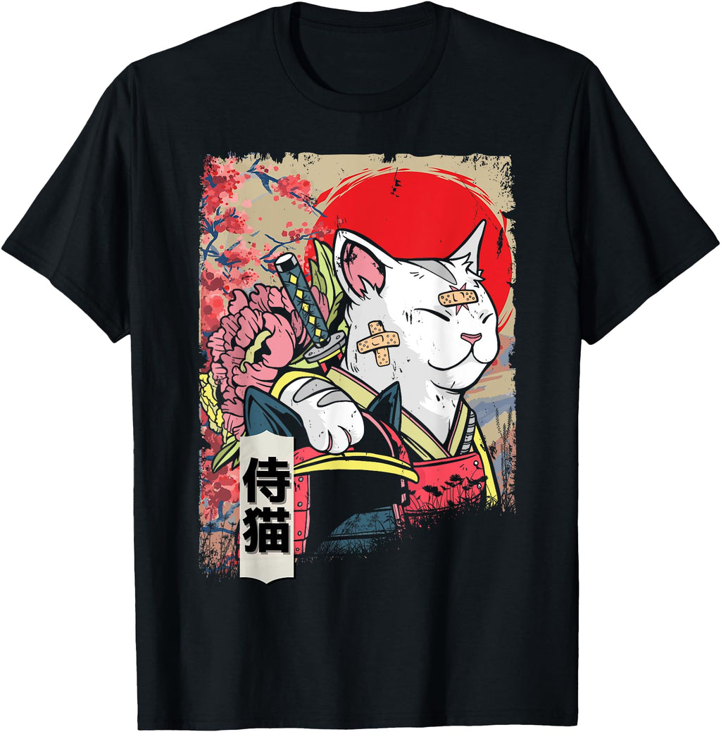 Handcrafted Japanese Samurai Cat Warrior Sweatshirt - Graphic Print Unisex - T-Shirt, Sweatshirt, Hoodie