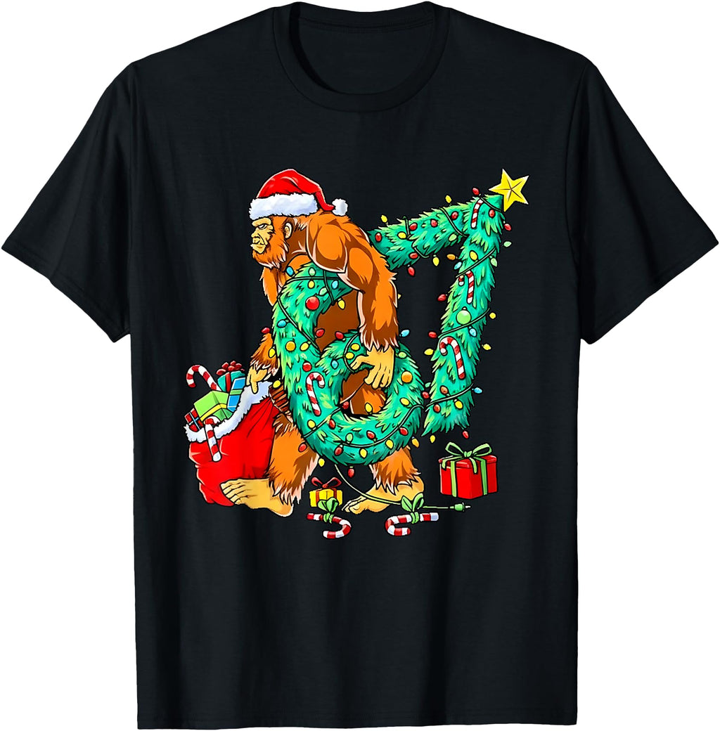 Santa Bigfoot 67 Tree Lights T-Shirt - Streetwear Style for Adults - T-Shirt, Sweatshirt, Hoodie