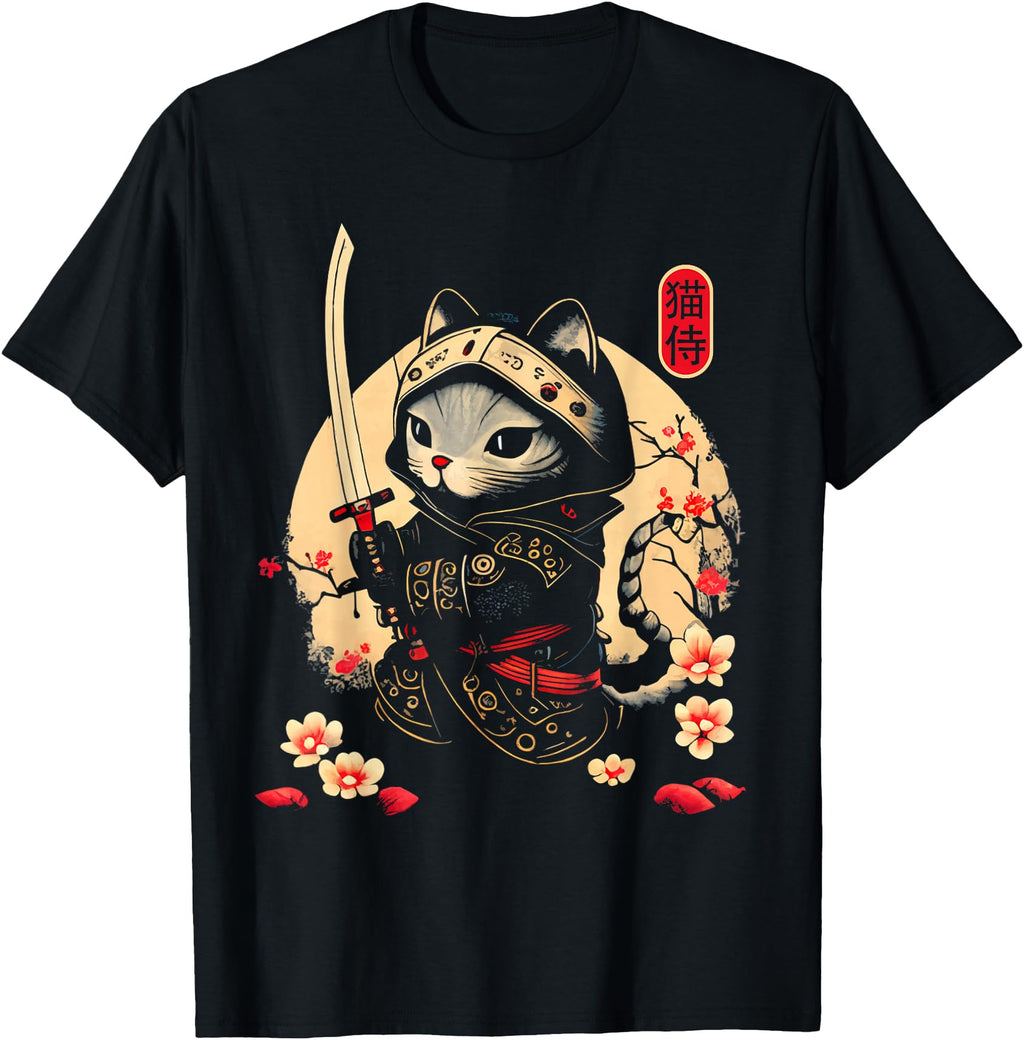 Handcrafted Japanese Samurai Cat Sweatshirt - Custom Art Print Unisex - T-Shirt, Sweatshirt, Hoodie