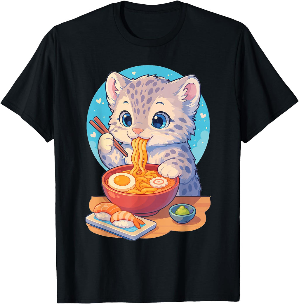 Authentic Snow Leopard Eats Ramen Hoodie - Casual Everyday Wear for Adults - T-Shirt, Sweatshirt, Hoodie