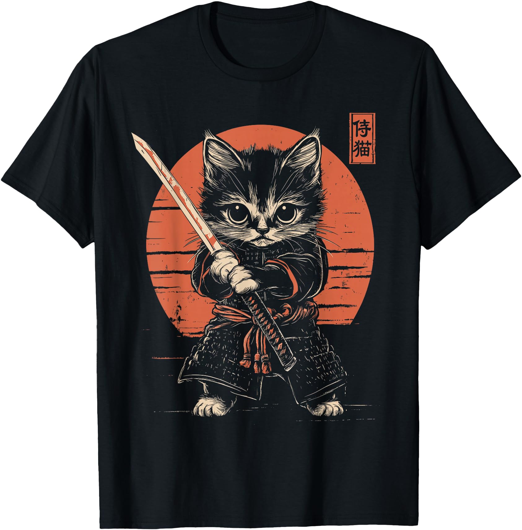Original Japanese Samurai Cat Kawaii Sweatshirt - Graphic Print Men Women - T-Shirt, Sweatshirt, Hoodie