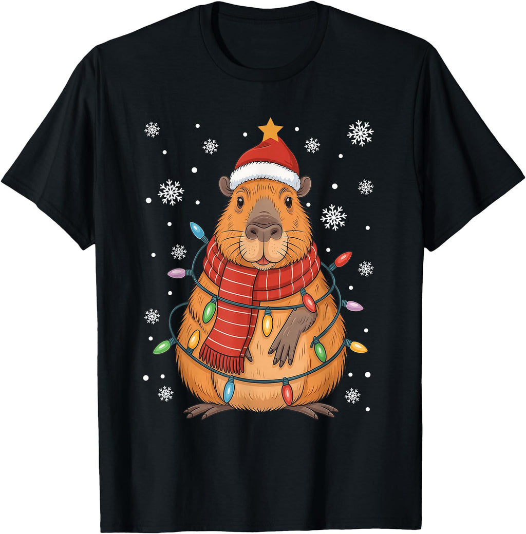 Capybara Santa Hat Lights Sweatshirt - Fun Novelty Design Men Women - T-Shirt, Sweatshirt, Hoodie