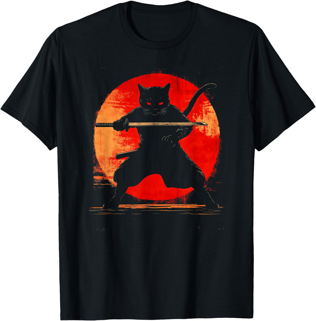 Samurai Cat Katana Art Japanese T-Shirt - Casual Everyday Wear for Adults - T-Shirt, Sweatshirt, Hoodie