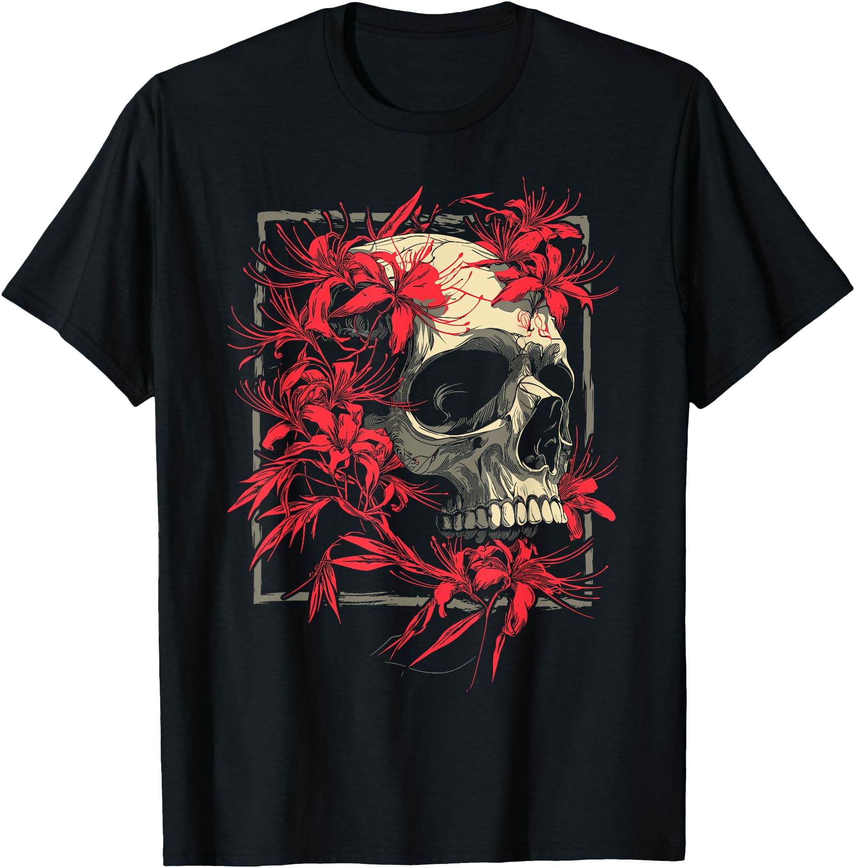 Red Spider Lily Flower Skull Skeleton Hoodie - Minimalist Print Men Women - T-Shirt, Sweatshirt, Hoodie