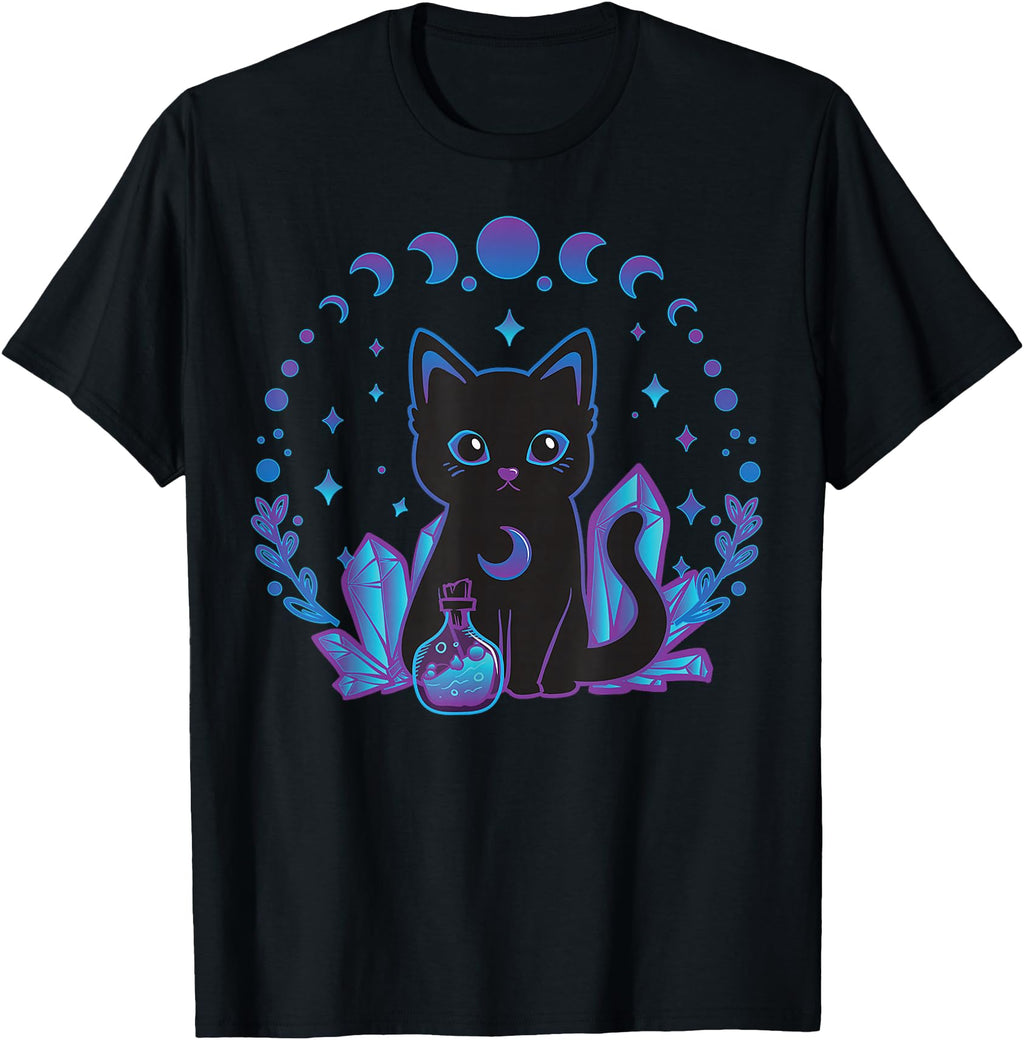 Original Black Witchy Cat Crystals T-Shirt - Streetwear Style Unisex - T-Shirt, Sweatshirt, Hoodie