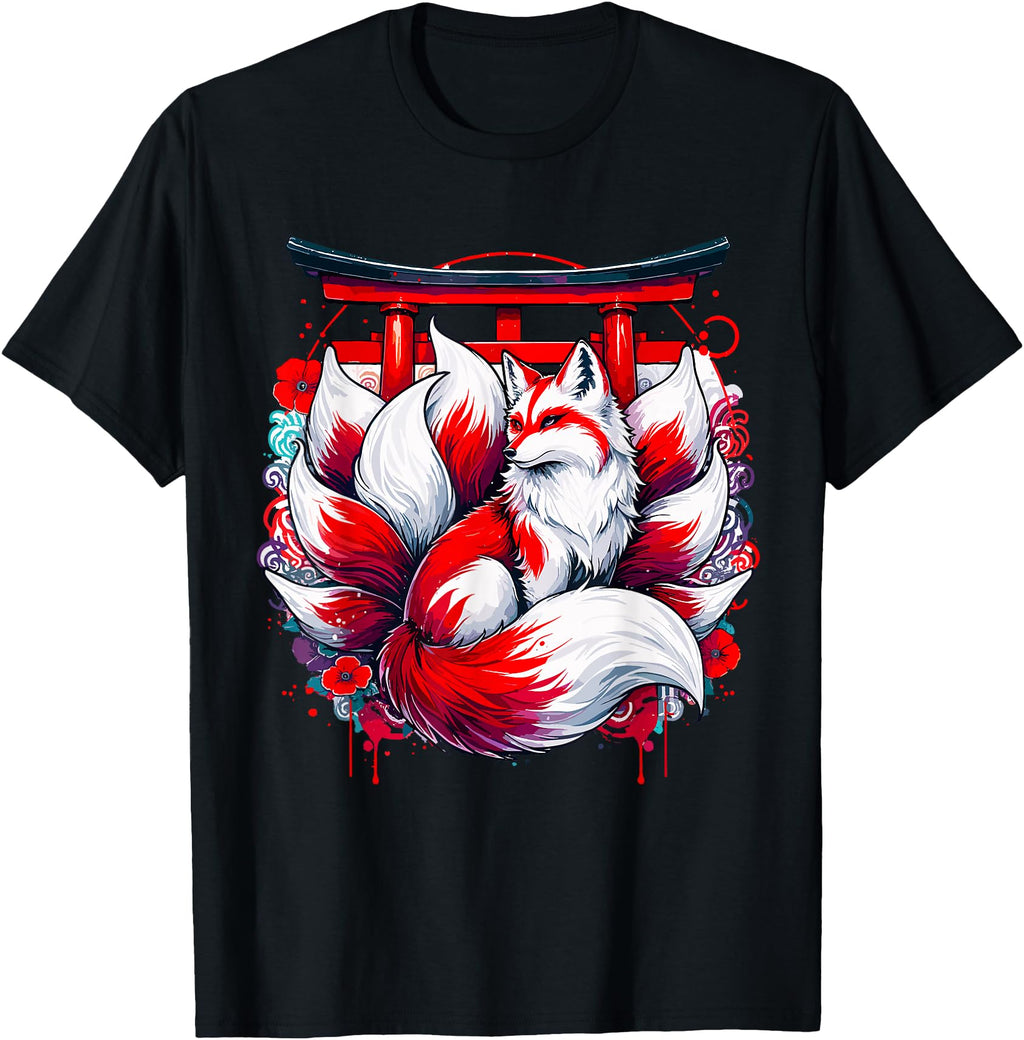 Original Anime Japanese Fox Nine Hoodie - Minimalist Print for Adults - T-Shirt, Sweatshirt, Hoodie