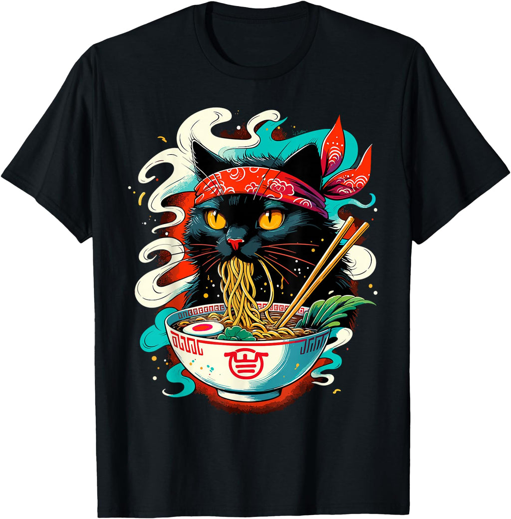 Cat Ramen Noodle Japanese Anime Kawaii Cat Hoodie - Trendy Graphic Unisex - T-Shirt, Sweatshirt, Hoodie
