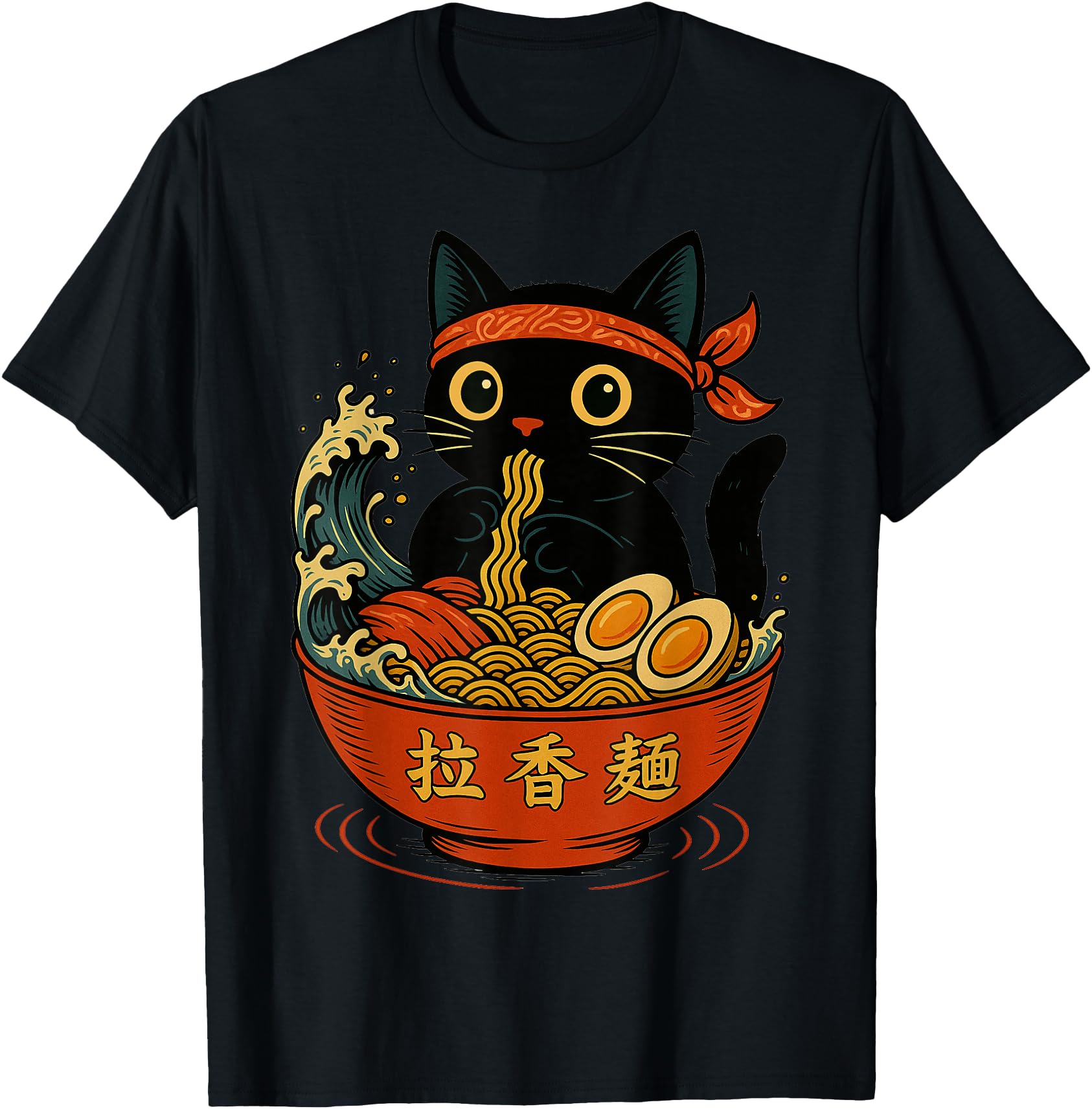 Kawaii Cat Ramen Wave Aesthetic Sweatshirt - Fun Novelty Design for Adults - T-Shirt, Sweatshirt, Hoodie