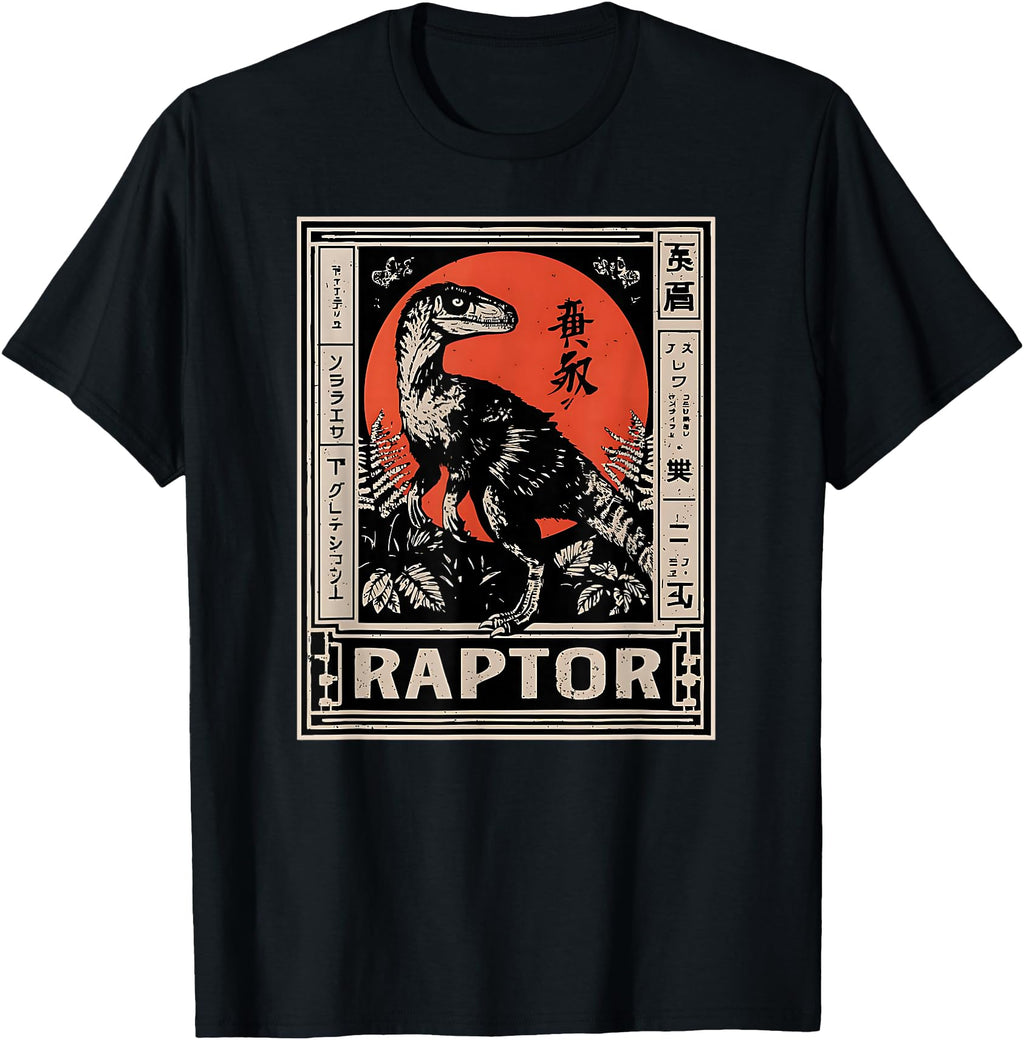 Raptor Dinosaur Japanese Art Exclusive Hoodie - Minimalist Print for Adults - T-Shirt, Sweatshirt, Hoodie