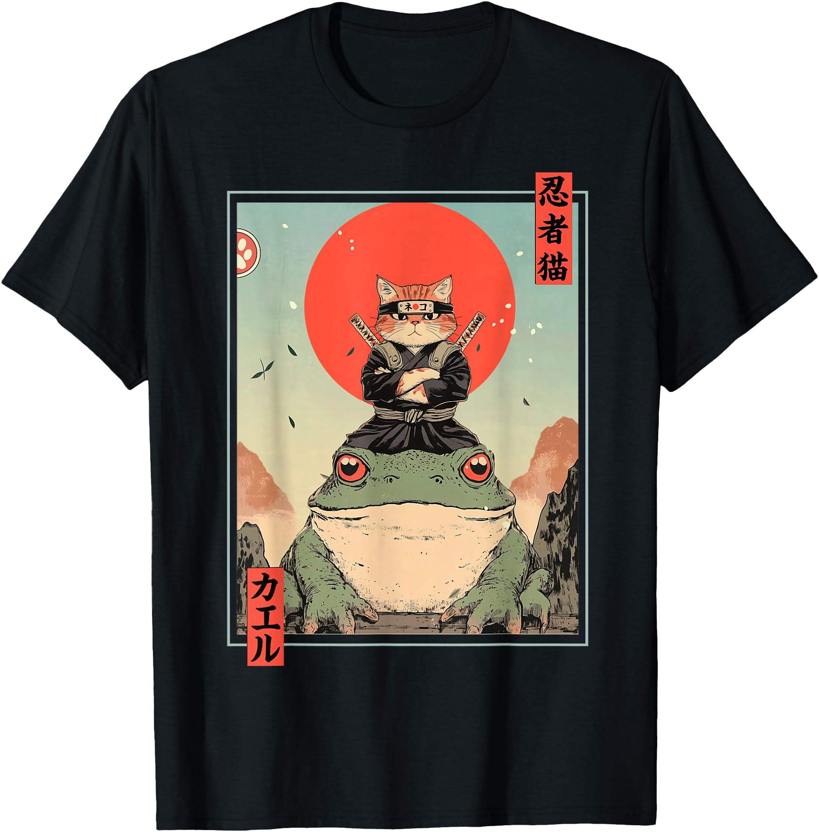 Japanese Ninja Cat And Frog Sweatshirt - Fun Novelty Design Men Women - T-Shirt, Sweatshirt, Hoodie