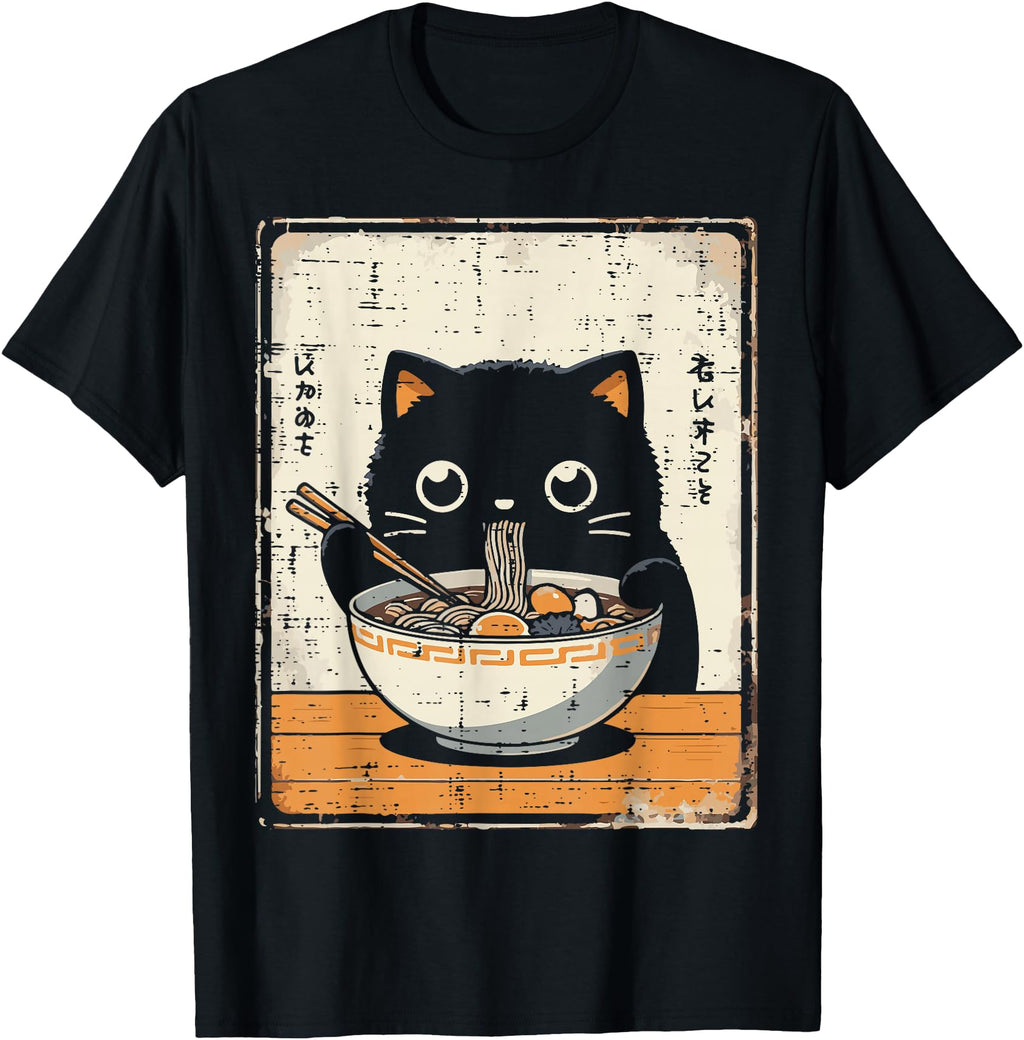 Original Japanese Black Cat Ramen Sweatshirt - Novelty Apparel for Adults - T-Shirt, Sweatshirt, Hoodie