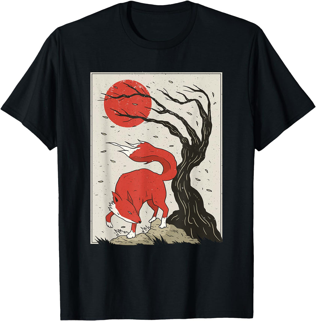 Authentic Japanese Painting Fox Tree And Hoodie - Novelty Apparel Unisex - T-Shirt, Sweatshirt, Hoodie