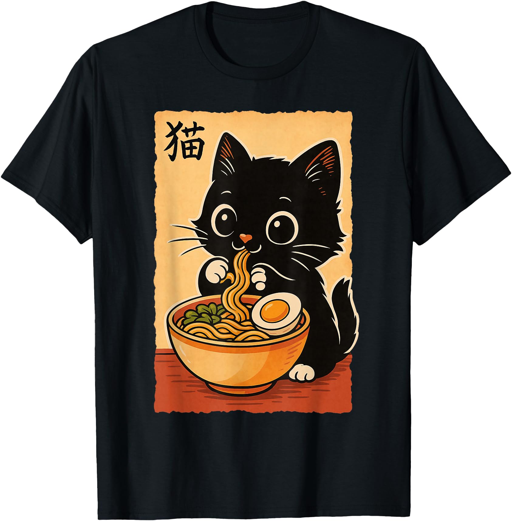Original Black Cat Eating Ramen T-Shirt - Casual Everyday Wear Unisex - T-Shirt, Sweatshirt, Hoodie