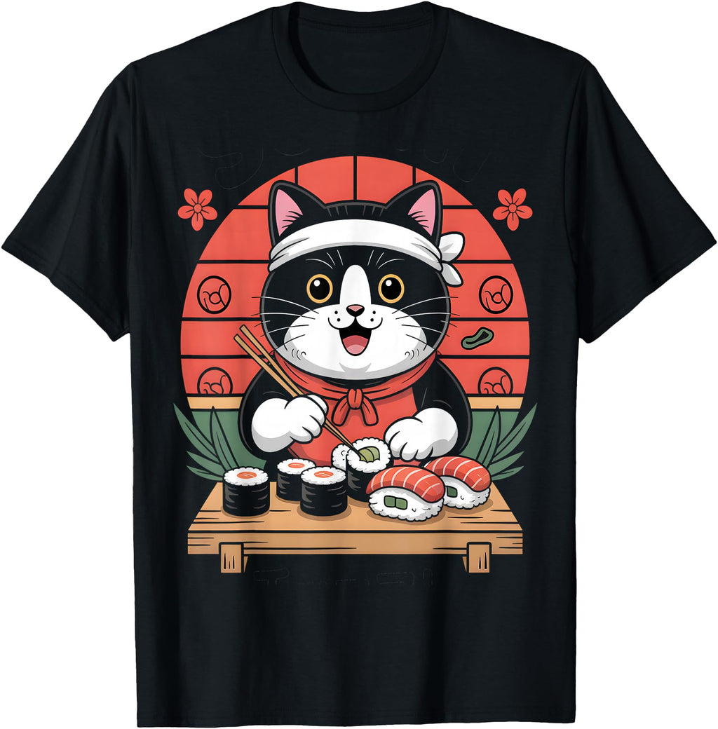Authentic Kawaii Sushi Chef Cat T-Shirt - Casual Everyday Wear for Adults - T-Shirt, Sweatshirt, Hoodie