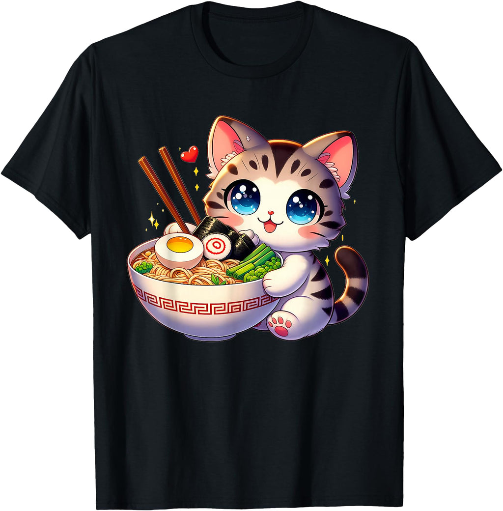 Cat Ramen Noodles Anime Kawaii Japanese Hoodie - Streetwear Style Unisex - T-Shirt, Sweatshirt, Hoodie