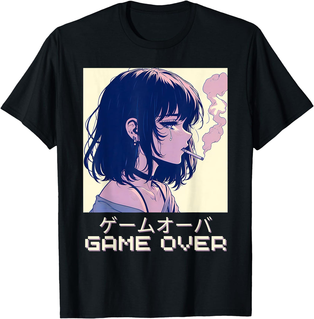 90S Japanese Sad Anime Game Over T-Shirt - Streetwear Style for Adults - T-Shirt, Sweatshirt, Hoodie