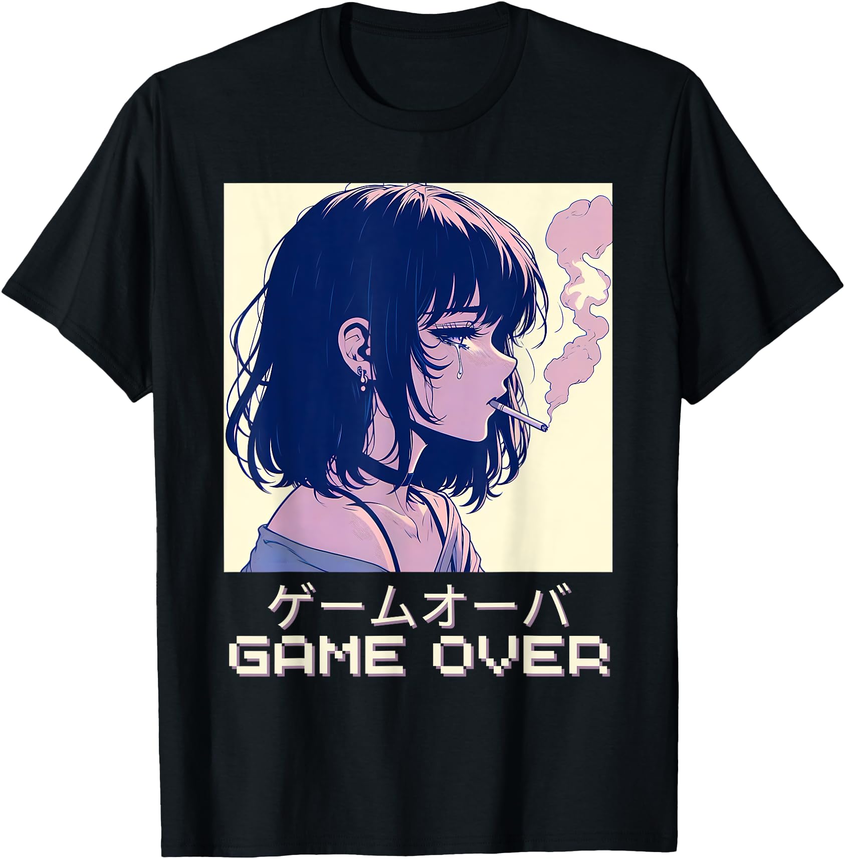 90S Japanese Sad Anime Game Over T-Shirt - Streetwear Style for Adults - T-Shirt, Sweatshirt, Hoodie