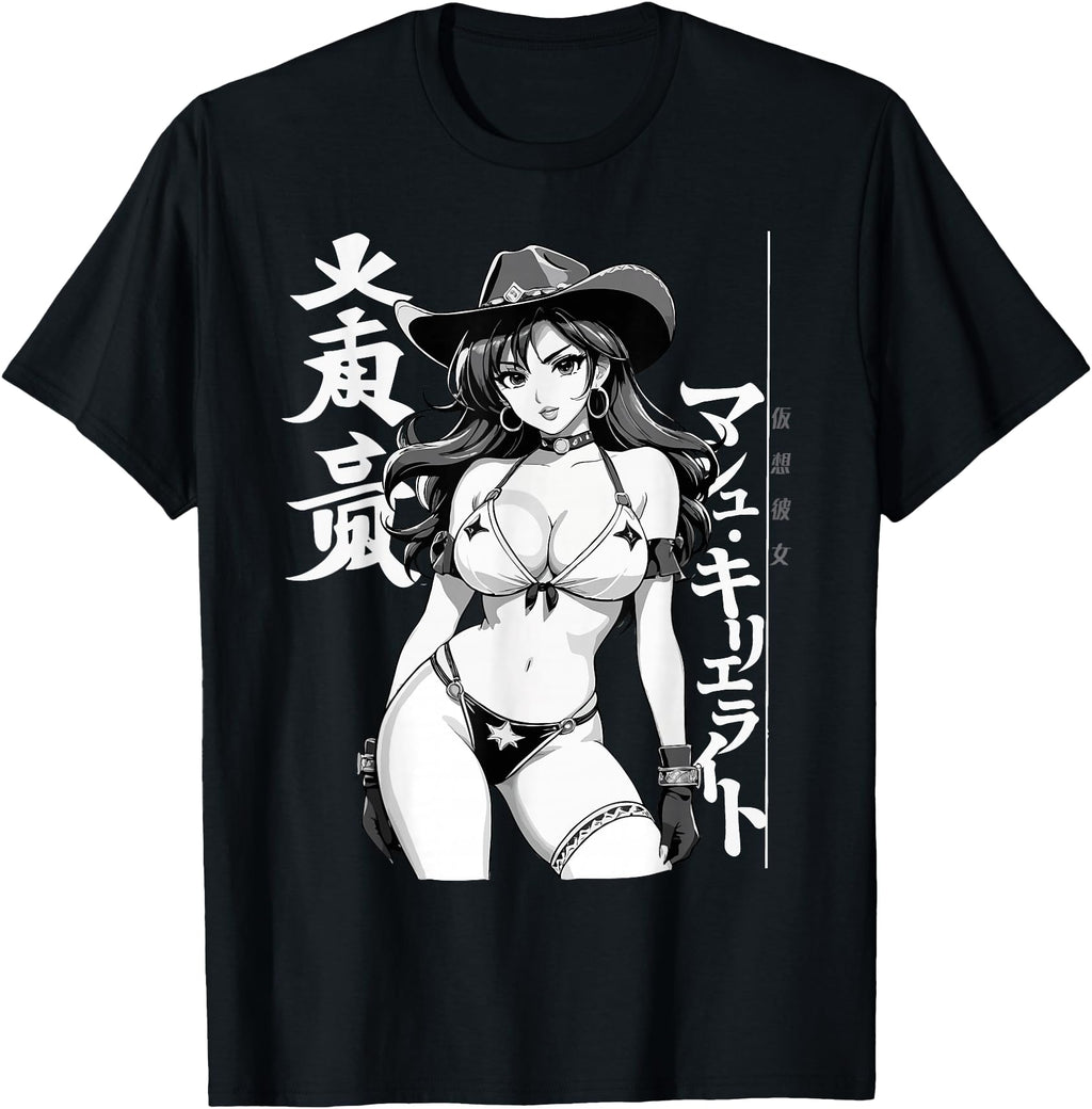 Sexy Waifu Anime Cowgirl Sherif Hoodie - Aesthetic Graphic for Adults - T-Shirt, Sweatshirt, Hoodie