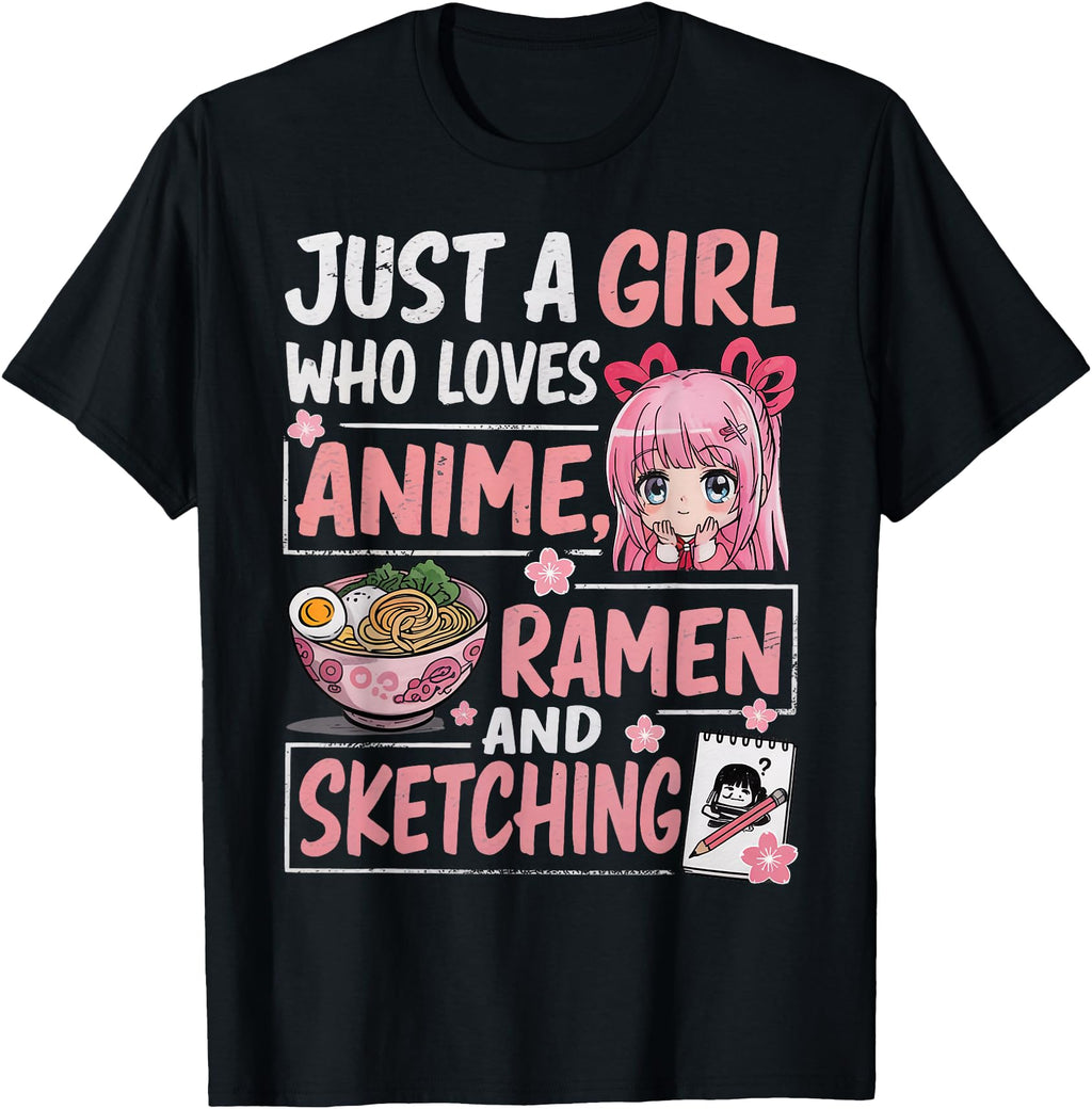 Just Who Loves Anime Ramen Sketching Japan Hoodie - Graphic Print Unisex - T-Shirt, Sweatshirt, Hoodie