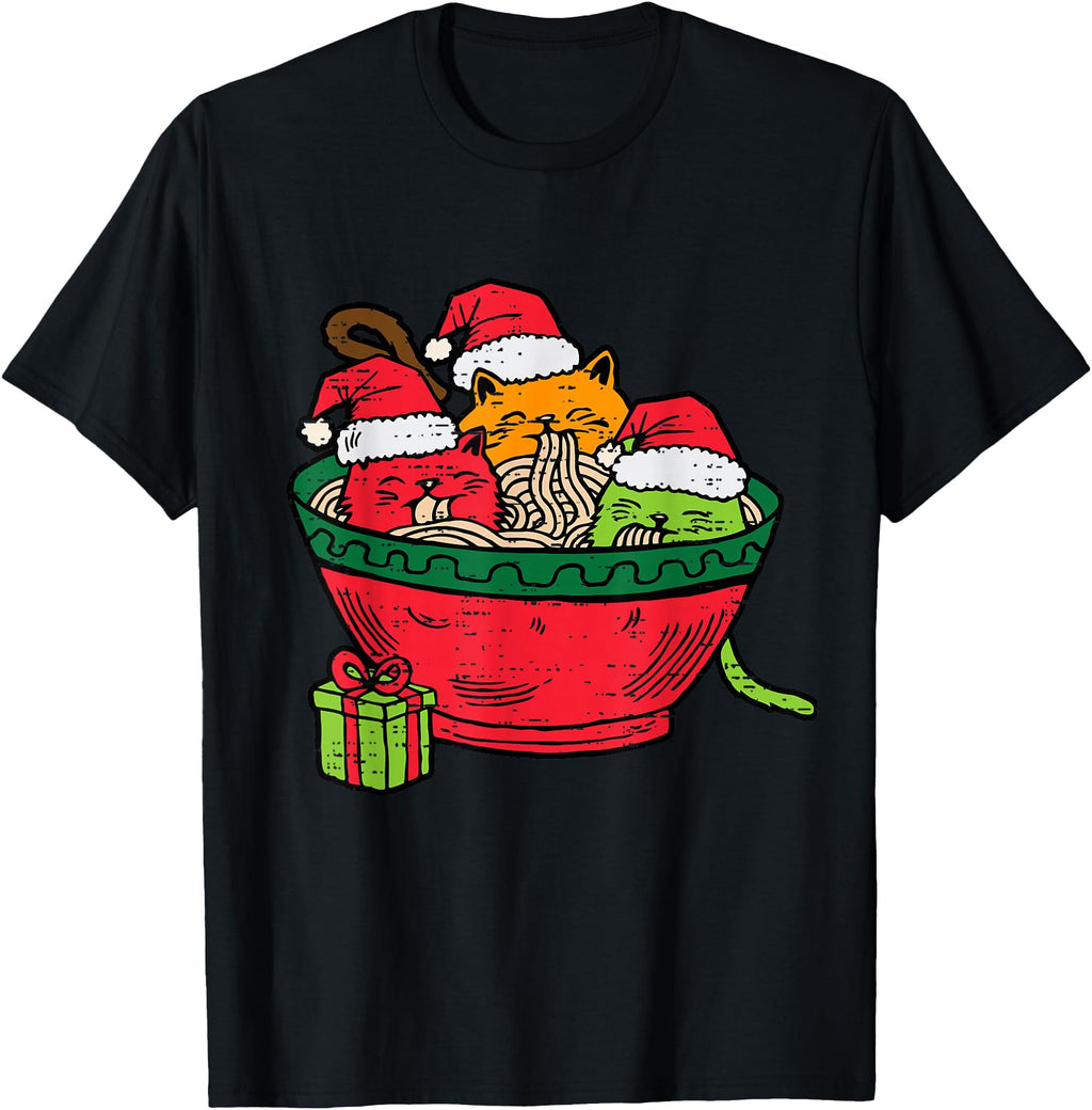 Ramen Cat Santa Anime Meow Kitty T-Shirt - Casual Everyday Wear Unisex - T-Shirt, Sweatshirt, Hoodie
