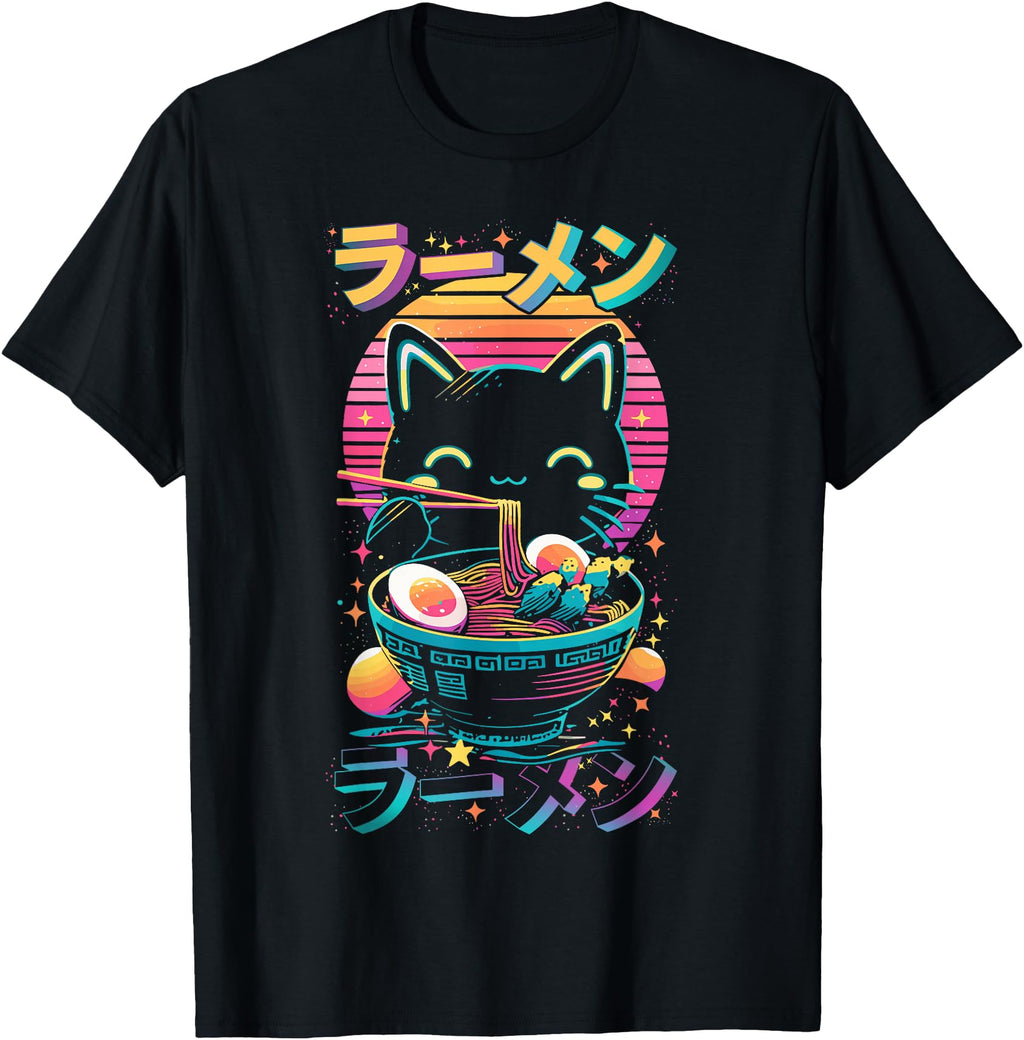 Original Anime Cat Eats Ramen Kawaii Ramen T-Shirt - Unique Graphic Unisex - T-Shirt, Sweatshirt, Hoodie