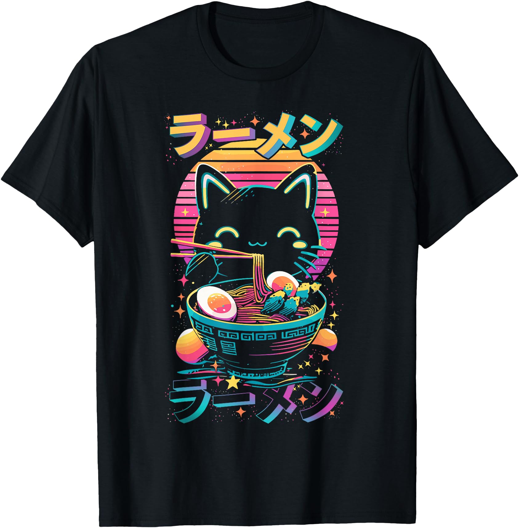 Authentic Anime Cat Eats Ramen Kawaii Hoodie - Minimalist Print Unisex - T-Shirt, Sweatshirt, Hoodie