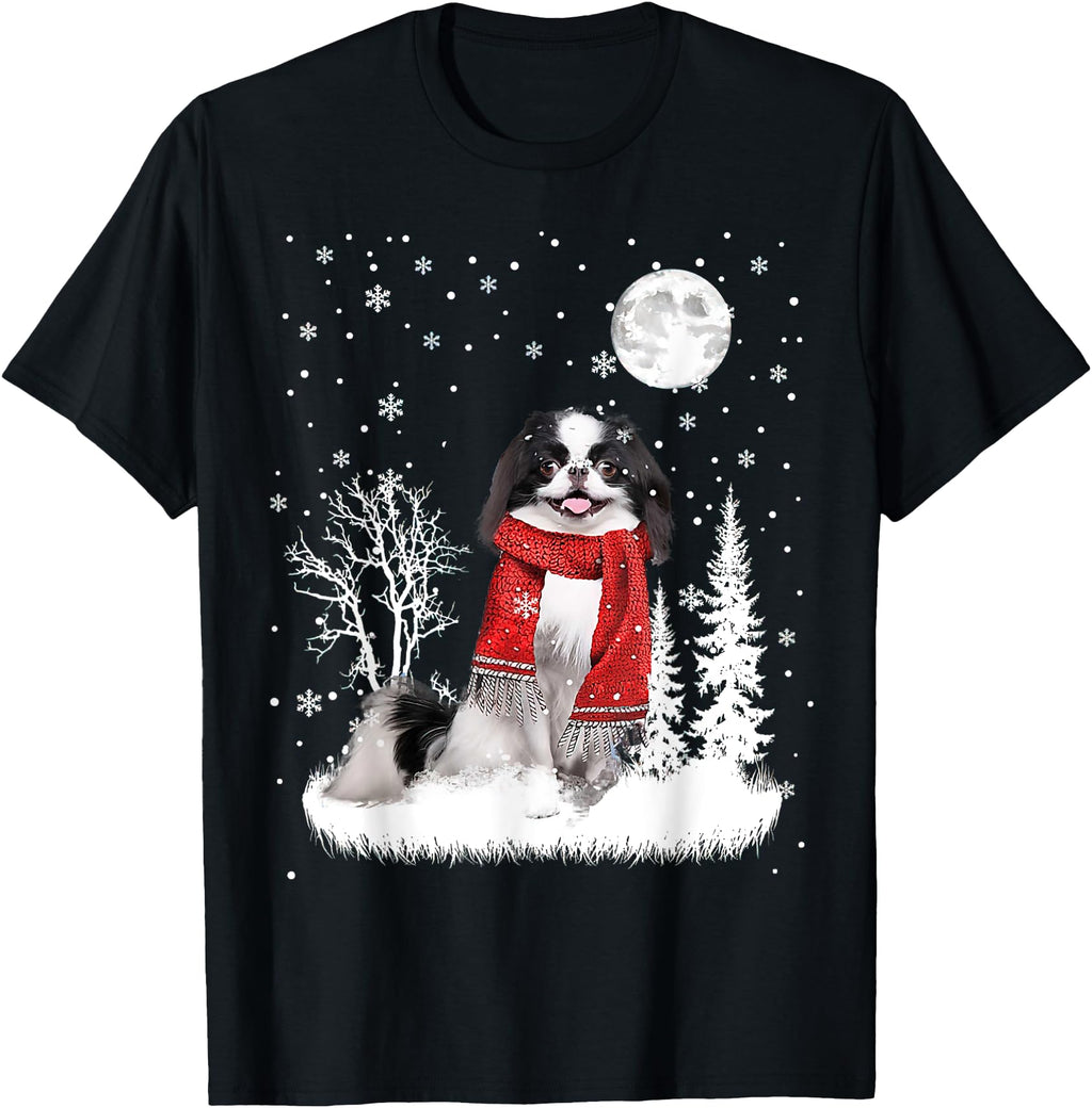 Japanese Chin Under Moonlight Snow Sweatshirt - Aesthetic Graphic Unisex - T-Shirt, Sweatshirt, Hoodie