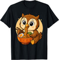 Kawaii Owl Eating Ramen Japanese Owl Hoodie - Fun Novelty Design Men Women - T-Shirt, Sweatshirt, Hoodie