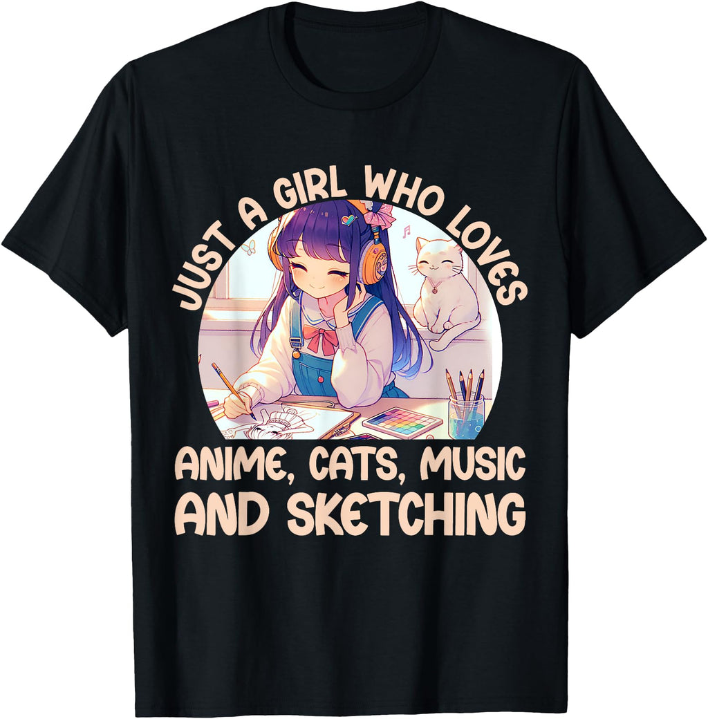 Just Who Loves Anime Cats Music And Hoodie - Minimalist Print Unisex - T-Shirt, Sweatshirt, Hoodie