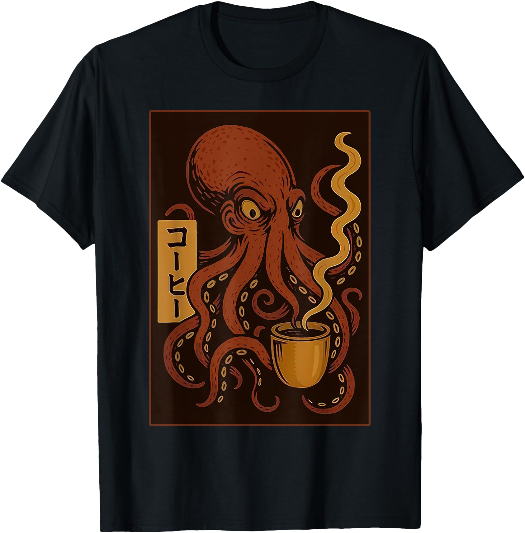 Authentic Octopus Drinking Coffee T-Shirt - Custom Art Print Men Women - T-Shirt, Sweatshirt, Hoodie