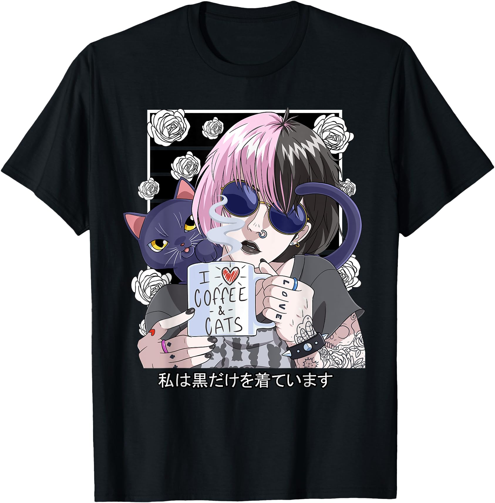Authentic Goth Anime Gothic Black Aesthetic Hoodie - Graphic Print Unisex - T-Shirt, Sweatshirt, Hoodie