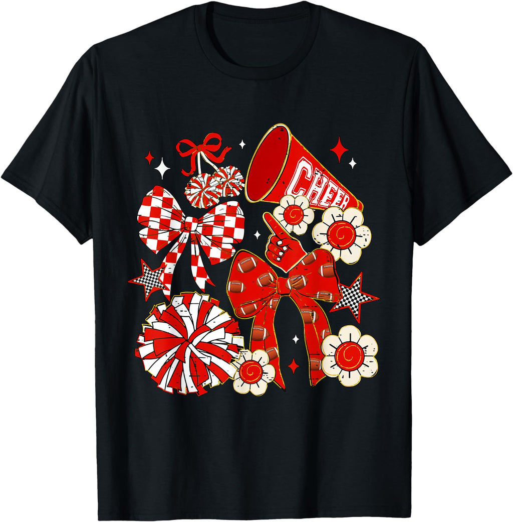 Coquette Bow Red Cheer Mom Game Day T-Shirt - Streetwear Style Men Women - T-Shirt, Sweatshirt, Hoodie