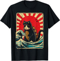 Handcrafted Cat Monster Waves Red Sun T-Shirt - Graphic Print for Adults - T-Shirt, Sweatshirt, Hoodie