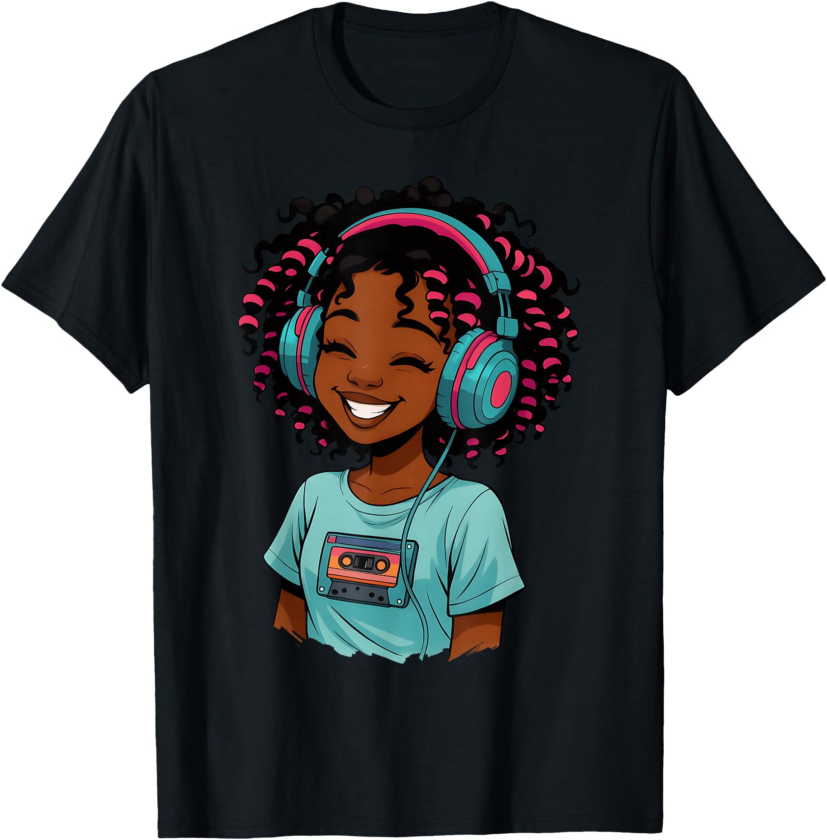 Exclusive Anime And Music Afro Black T-Shirt - Custom Art Print for Adults - T-Shirt, Sweatshirt, Hoodie