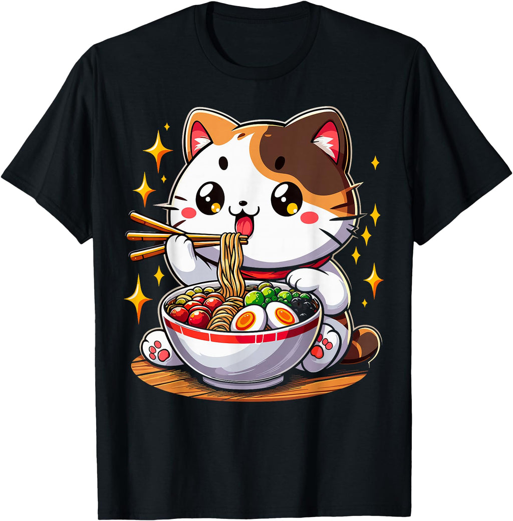 Authentic Cat Ramen Noodles Anime Kawaii Hoodie - Graphic Print Men Women - T-Shirt, Sweatshirt, Hoodie