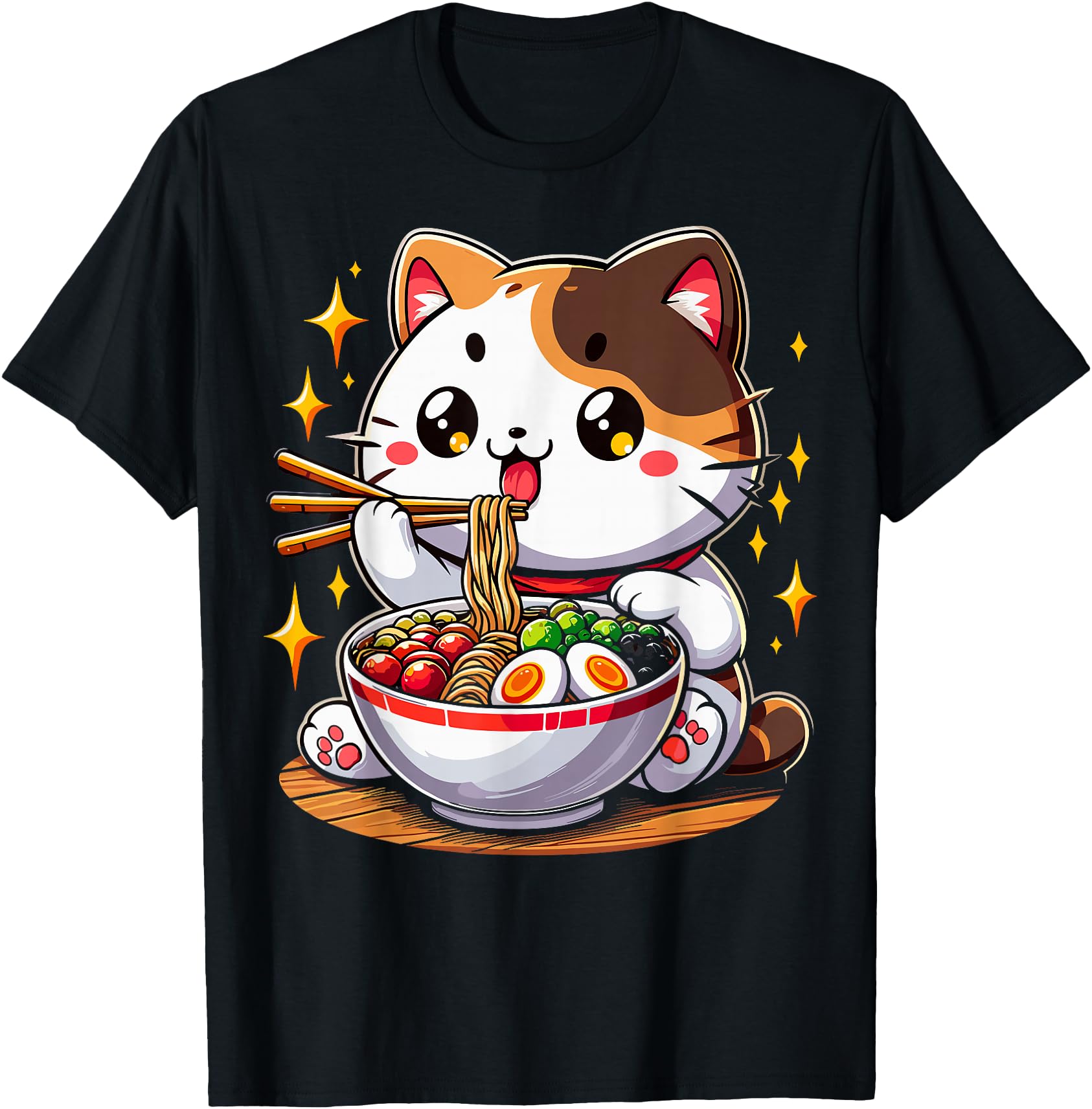 Authentic Cat Ramen Noodles Anime Kawaii Hoodie - Graphic Print Men Women - T-Shirt, Sweatshirt, Hoodie
