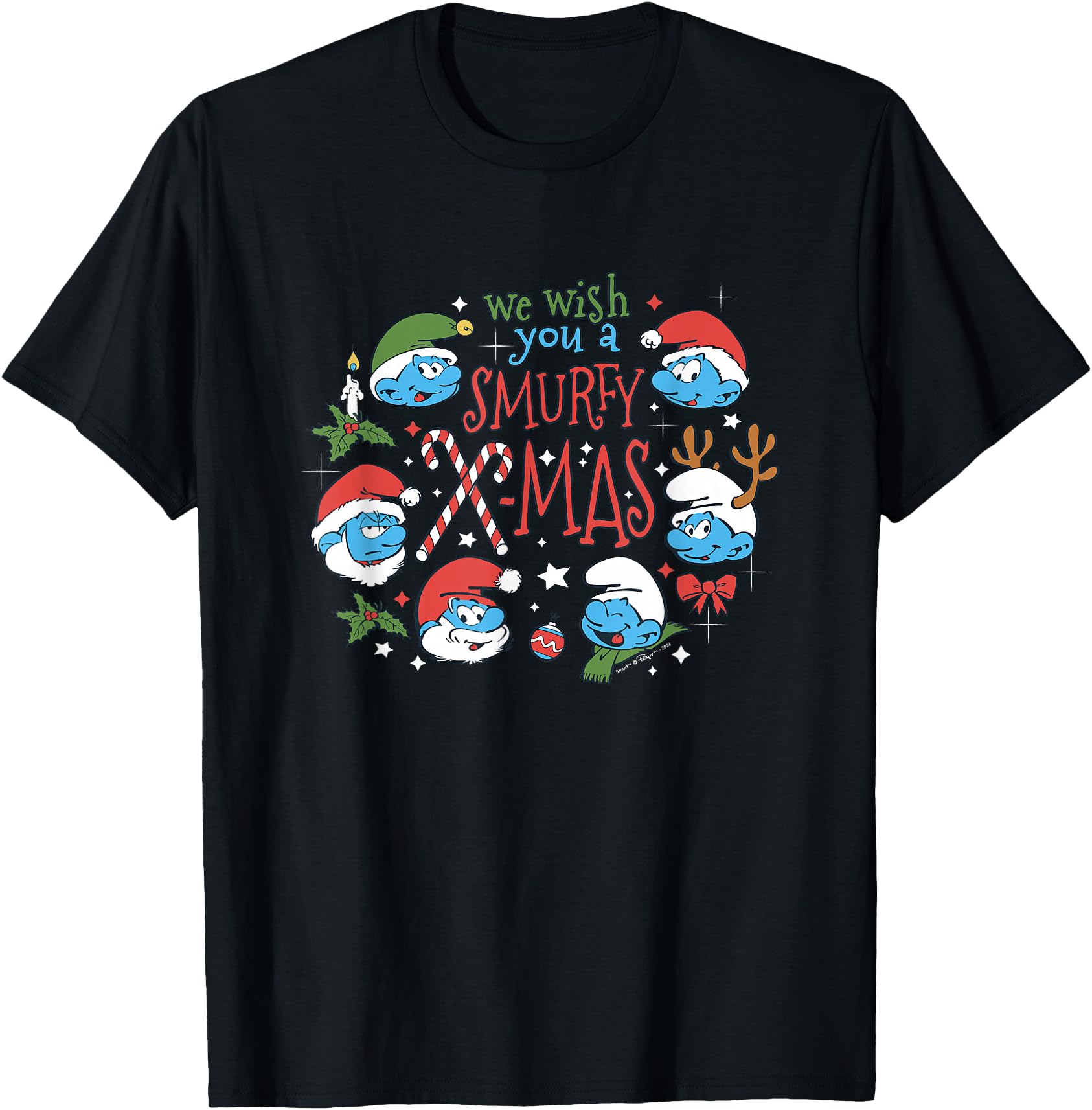 Handcrafted Smurfs We Wish You Smurfy T-Shirt - Minimalist Print Men Women - T-Shirt, Sweatshirt, Hoodie