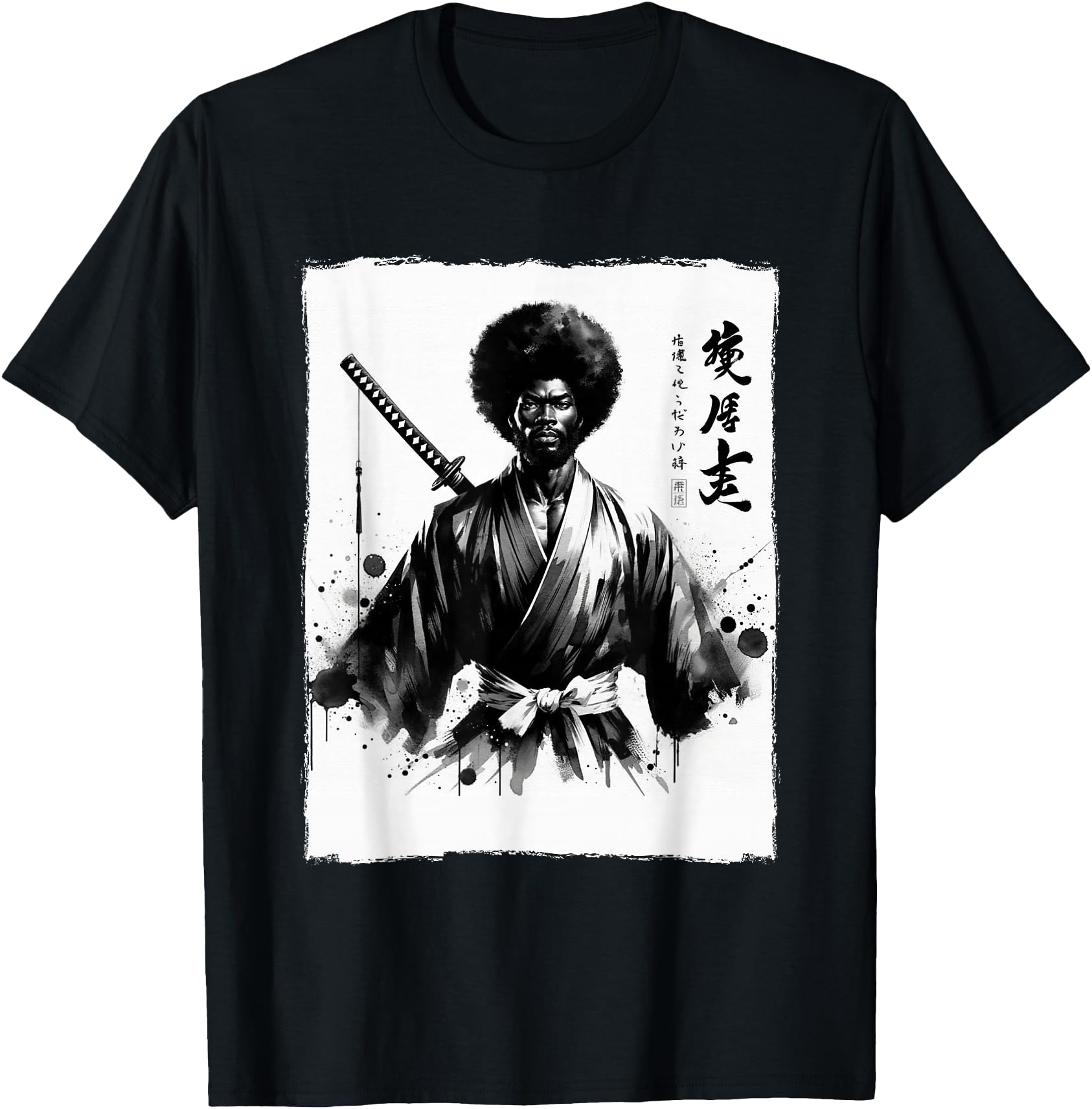 Afro African Samurai Ukiyo E T-Shirt - Casual Everyday Wear for Adults - T-Shirt, Sweatshirt, Hoodie