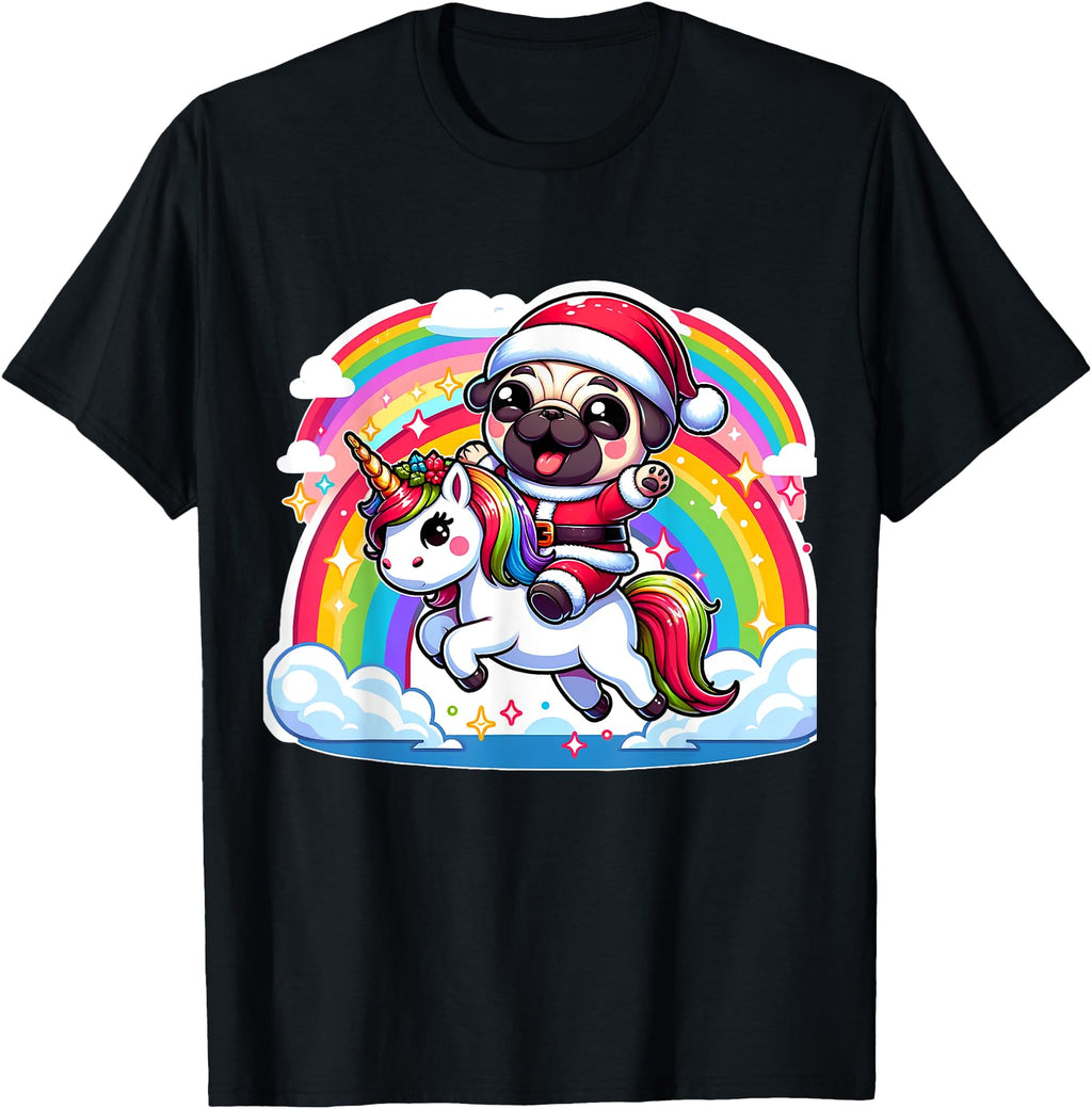 Exclusive Pug Riding Unicorn Dog Rainbow Hoodie - Minimalist Print Unisex - T-Shirt, Sweatshirt, Hoodie