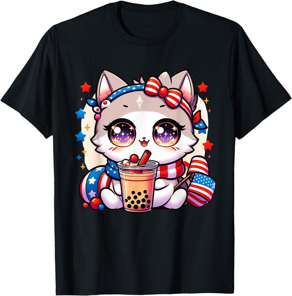 Handcrafted 4Th July Cat Kawaii Sweatshirt - Minimalist Print Men Women - T-Shirt, Sweatshirt, Hoodie