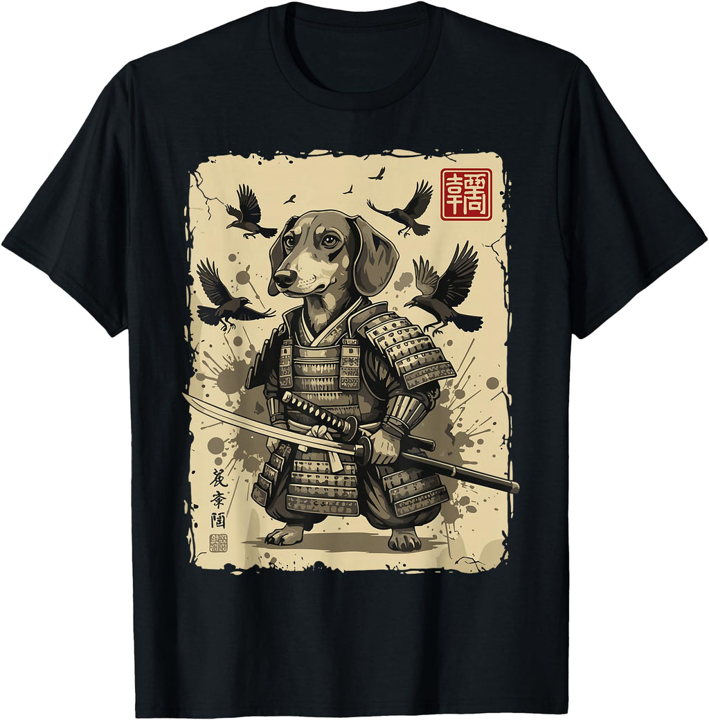 Samurai Dachshund Dog Warrior Japanese T-Shirt - Unique Graphic for Adults - T-Shirt, Sweatshirt, Hoodie