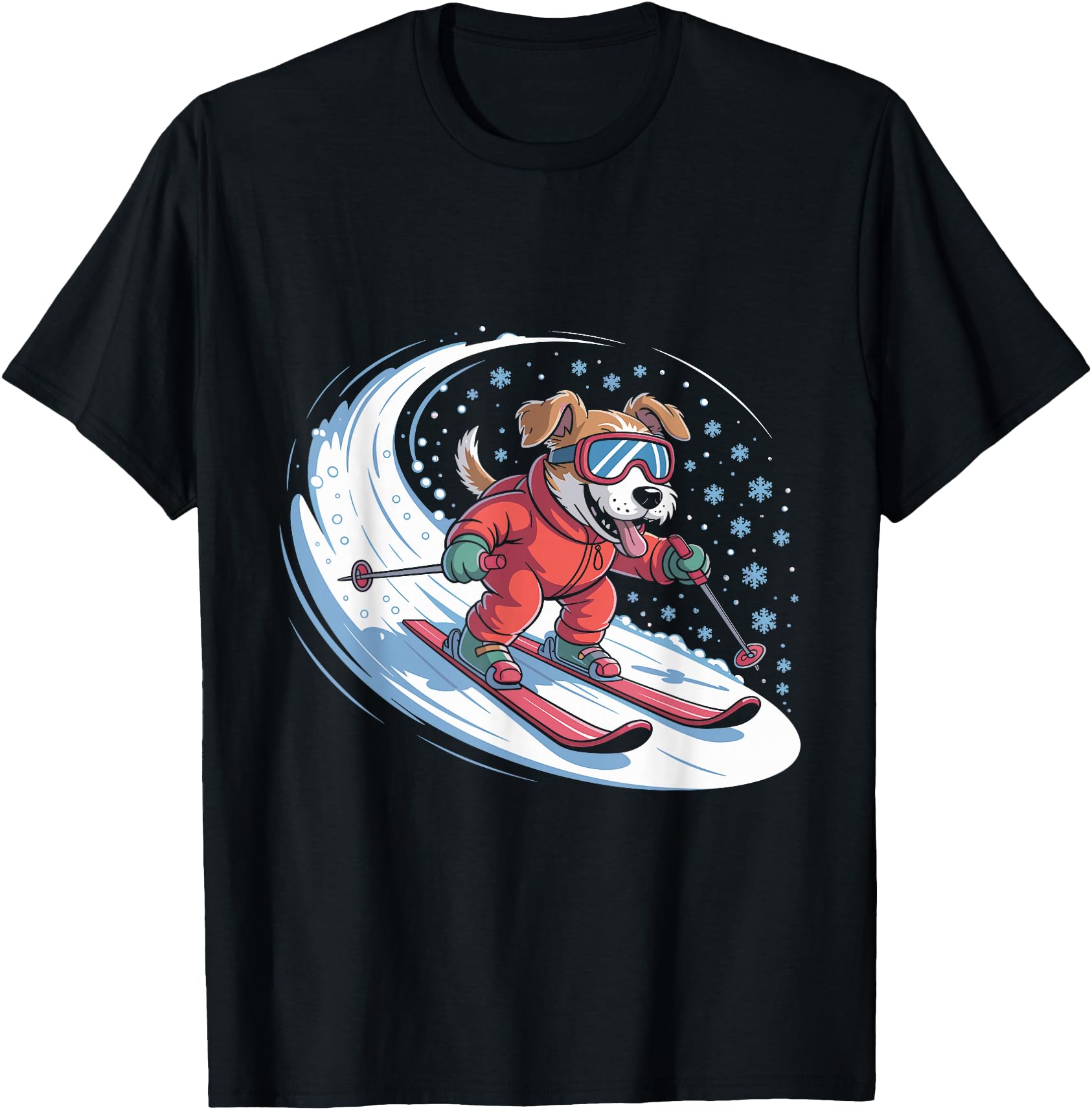 Snow Dog Skiing Puppy Winter Sports Ski T-Shirt - Unique Graphic Unisex - T-Shirt, Sweatshirt, Hoodie